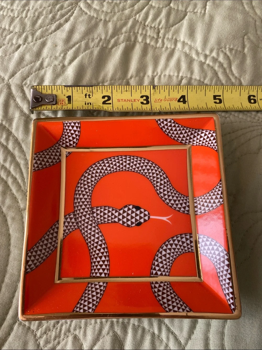 Jonathan Adler Orange porcelain Snake Trinket Tray with Gold Trim